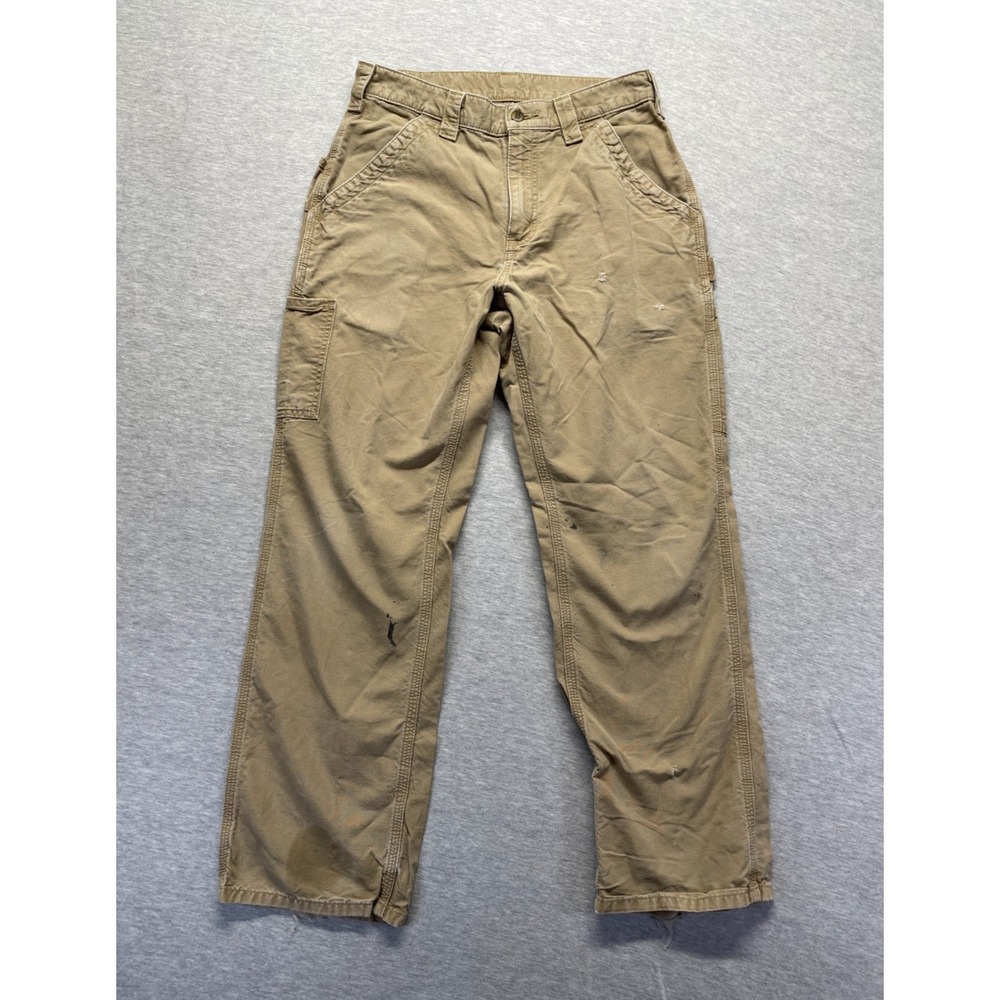 Carhartt Loose Fit Canvas Utility Work Pants Mens 30x30 Tan Hammer Loop Rugged
